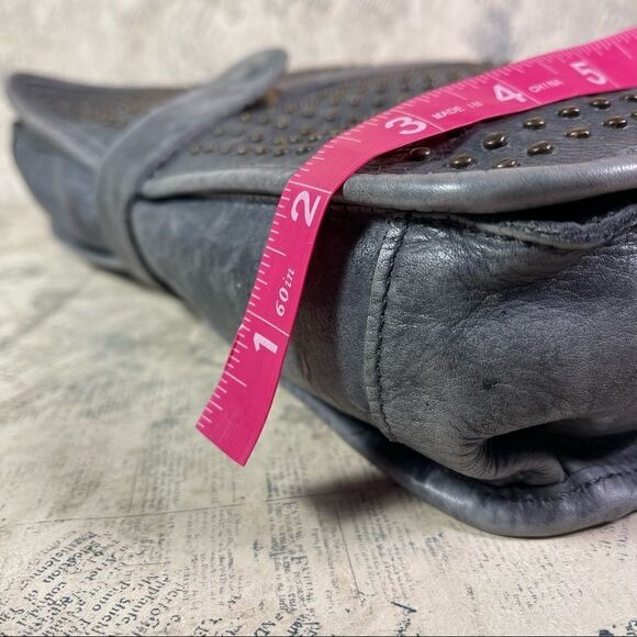 Platania | Leather Grey Studded Messenger Bag - Picture 15 of 16